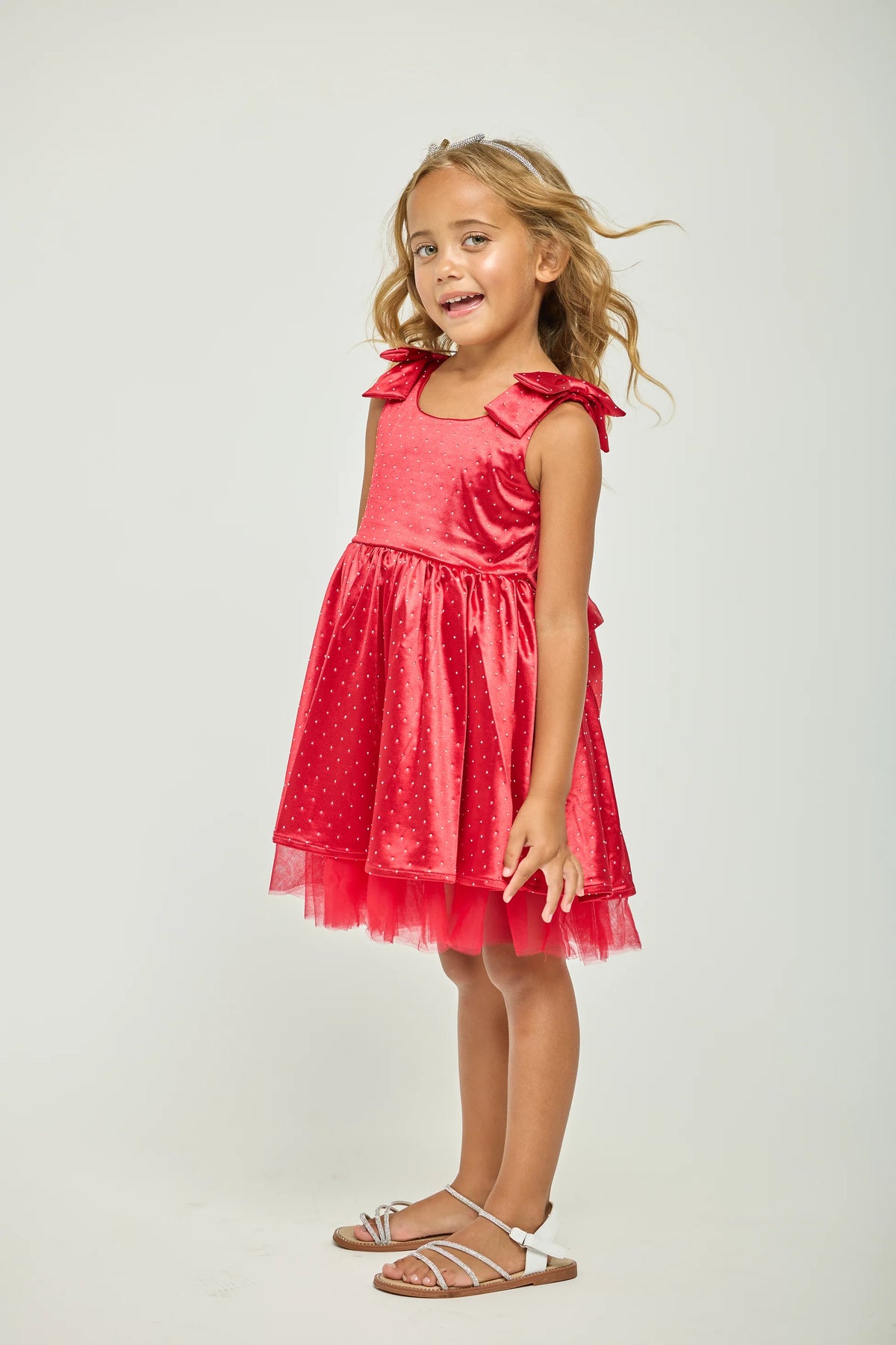 Dollfaced Kids Red Holiday Bow Sparkle Dress