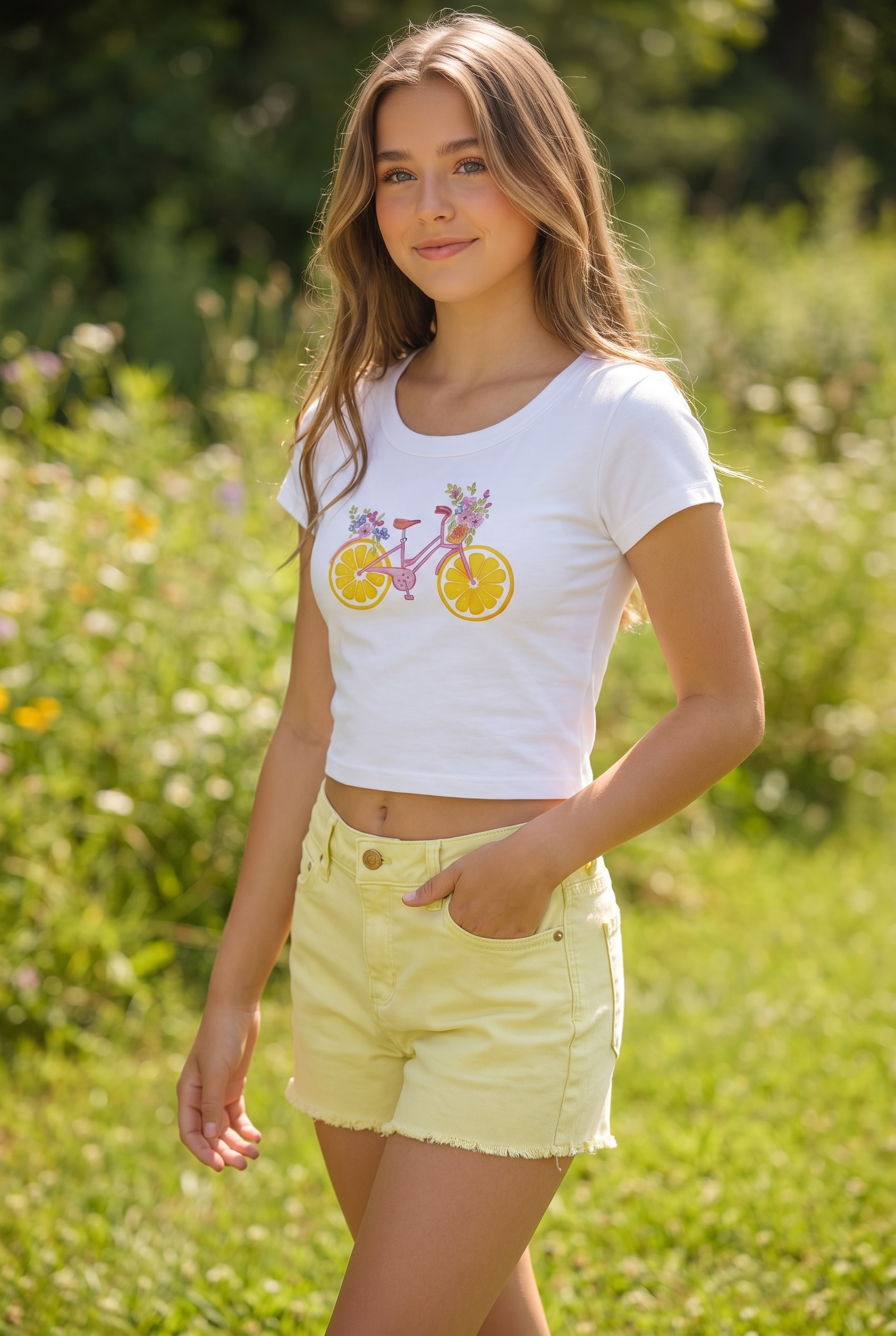Tractr Brittany Denim Shorts - Lemon