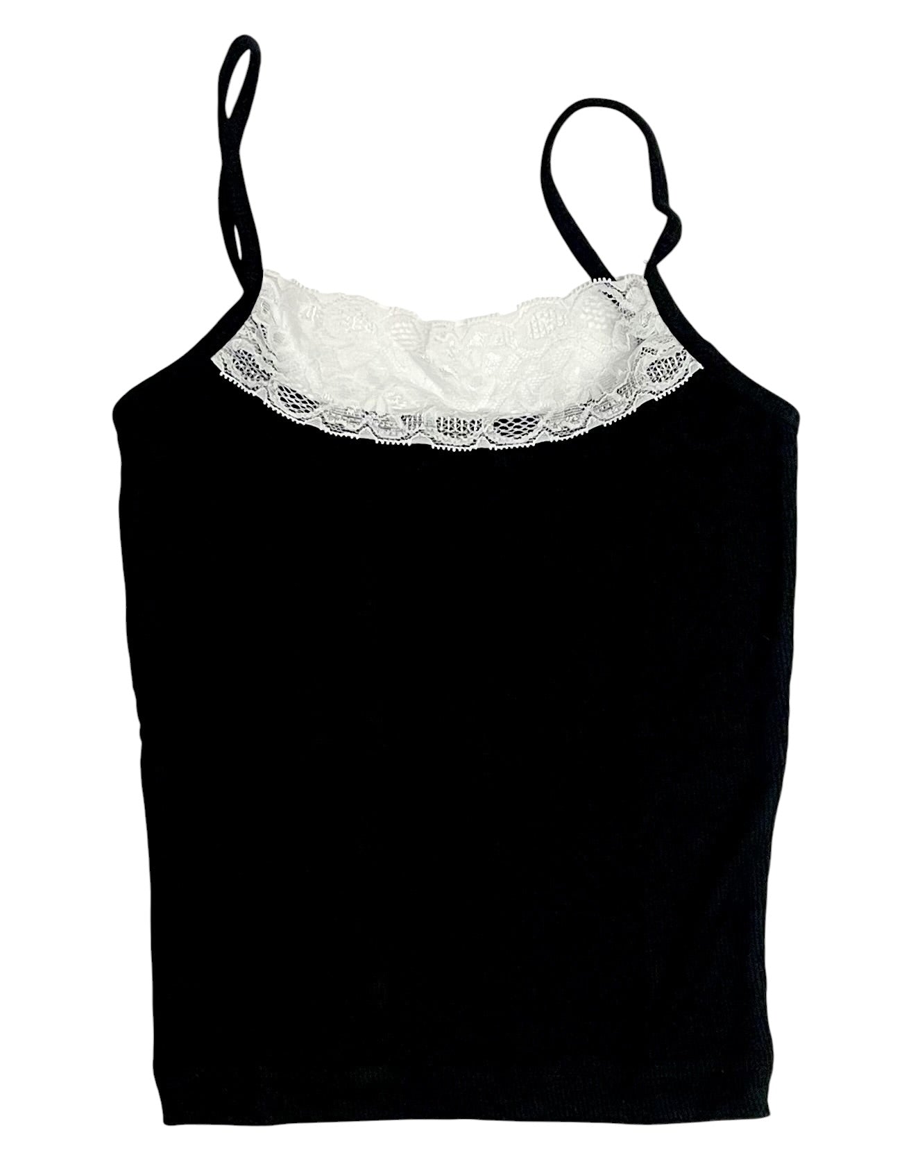 FBZ black ribbed lace trim tank for tween girls