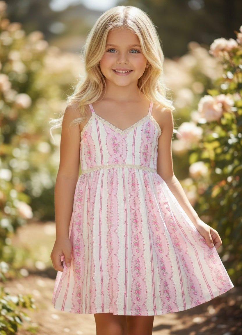 KatieJ NYC Bloom Dress - Baby Pink Cottage Stripe