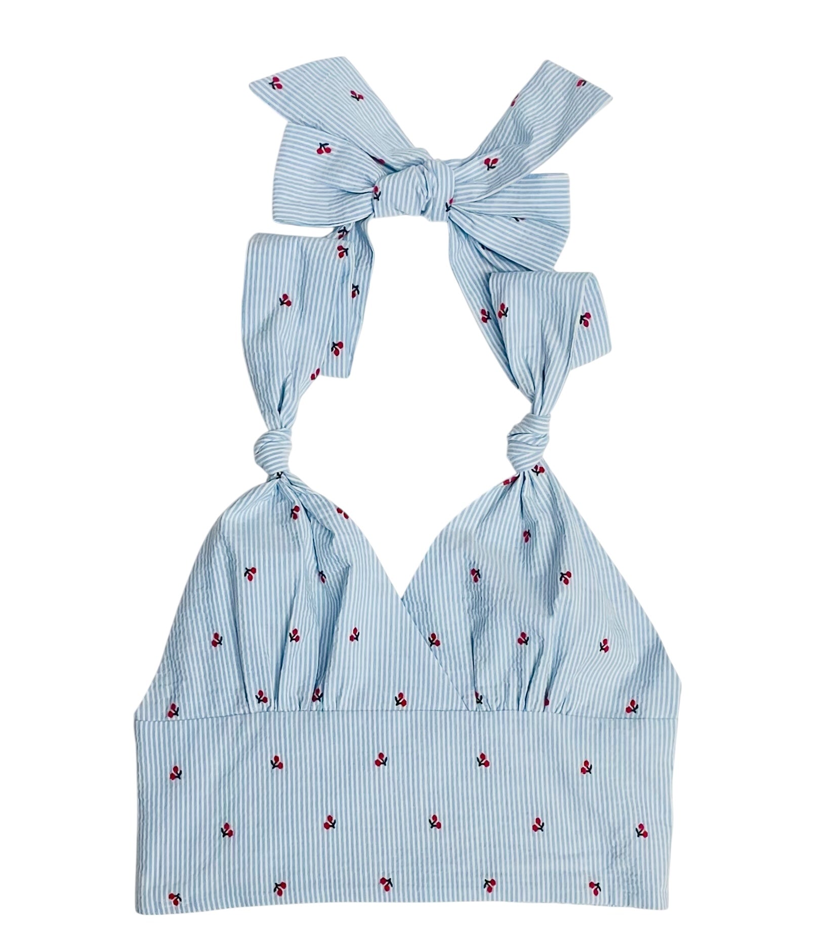 KatieJ NYC 2pc Yvonne Halter Top & Dixie Cherry Gingham Seersucker Skirt