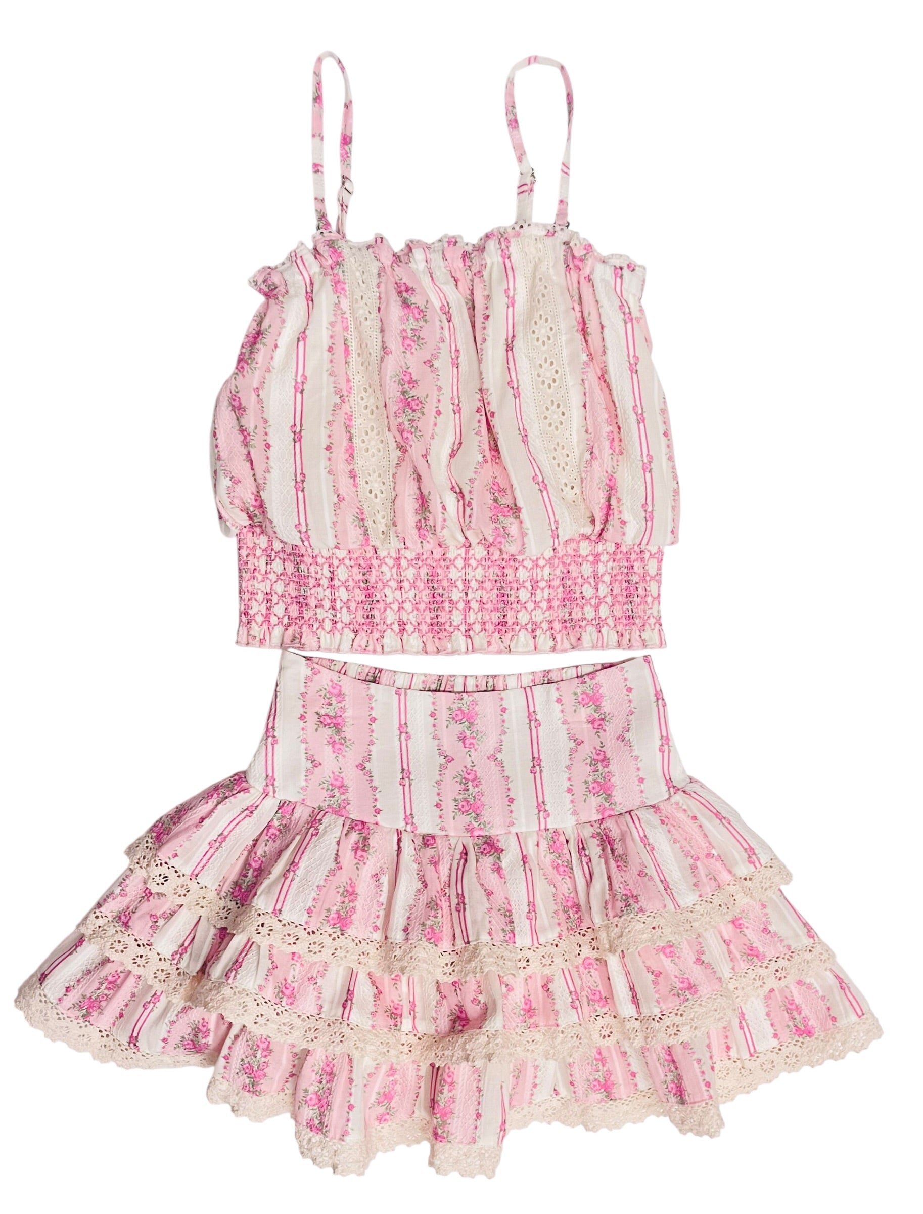 KatieJ NYC Bell Top- Baby Pink Cottage Stripe