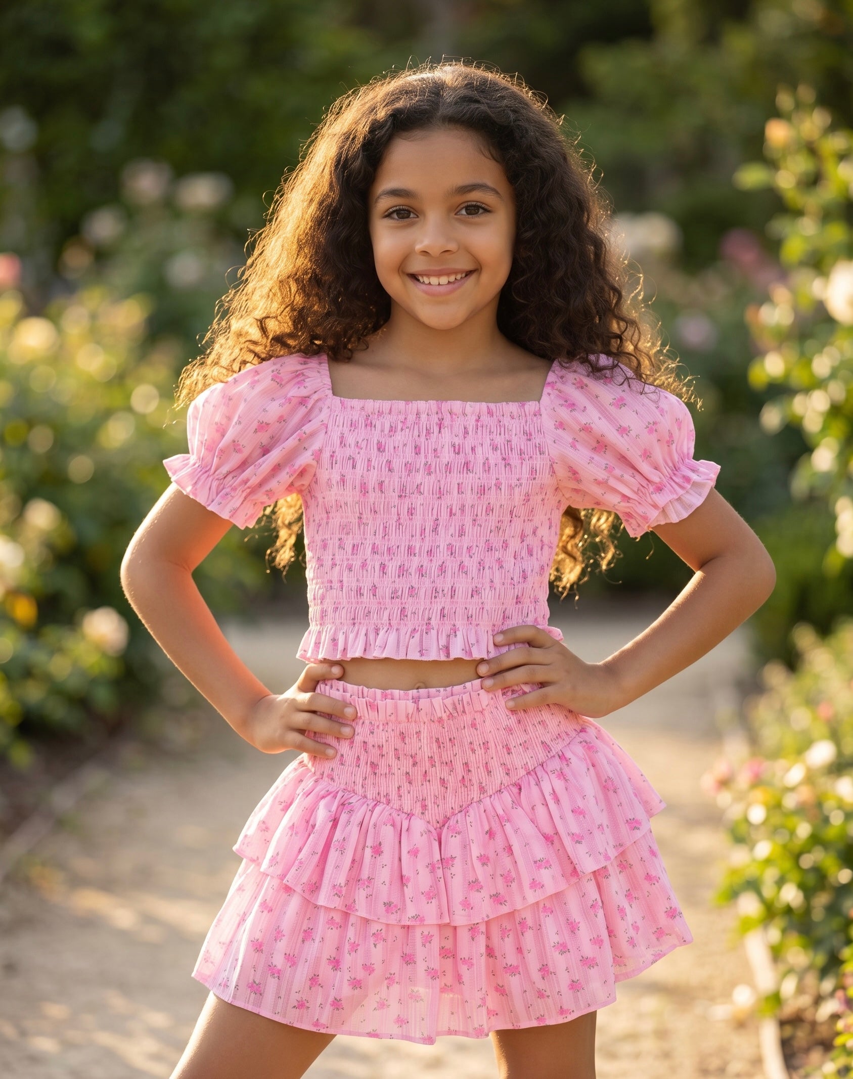 KatieJ NYC Tween Brooke Skirt - Blush Rose Ditsy
