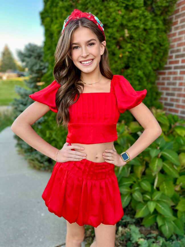 If So Tween 2pc Pleated Ruffle Skirt Set -Red