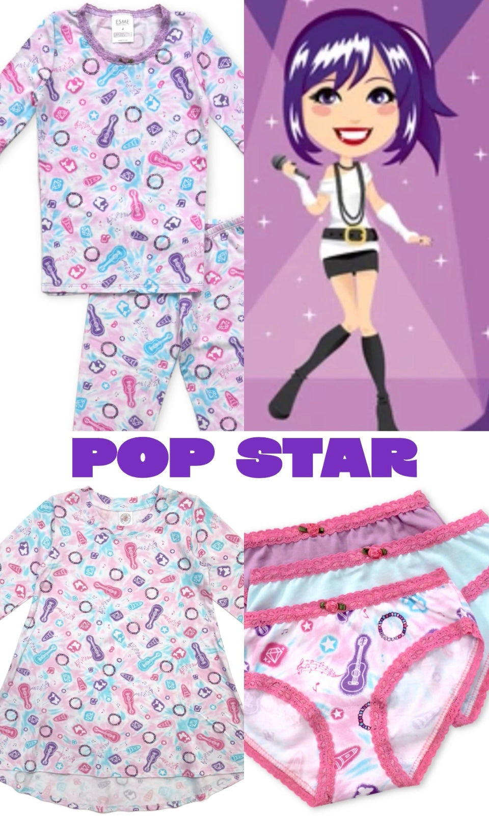 Esme Girls 2pc Pajama Set- Pop Star