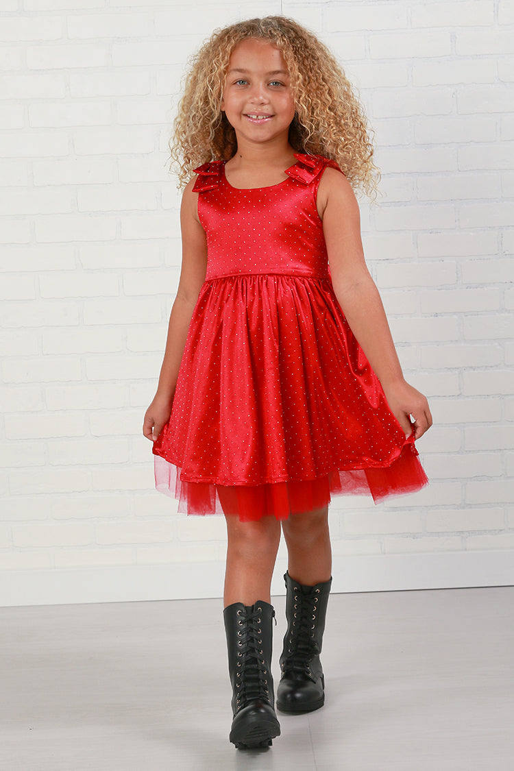 Dollfaced Kids Red Holiday Bow Sparkle Dress