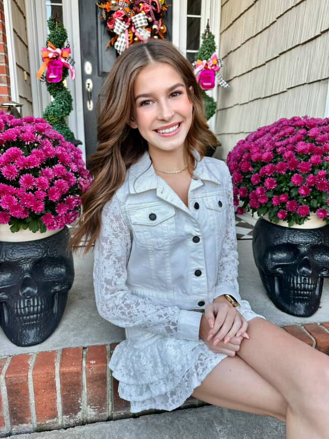 KatieJ NYC Tween Malaga Skirt - White Denim + Lace