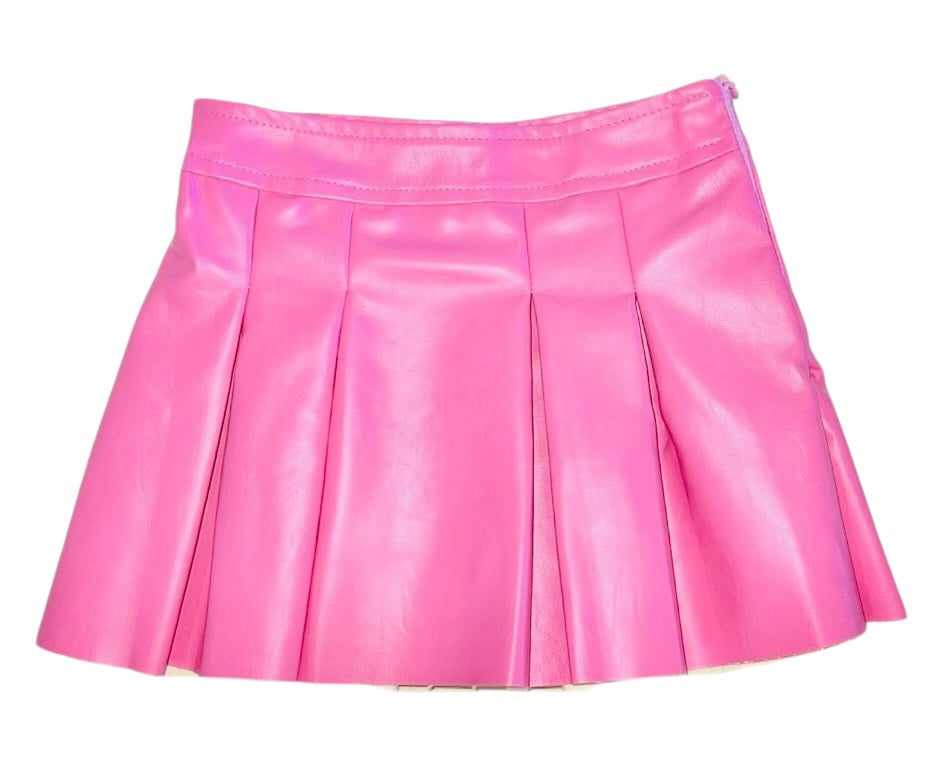 Flowers By Zoe Bubblegum Pink Pleated Pleather Skort * Built in Shorts*