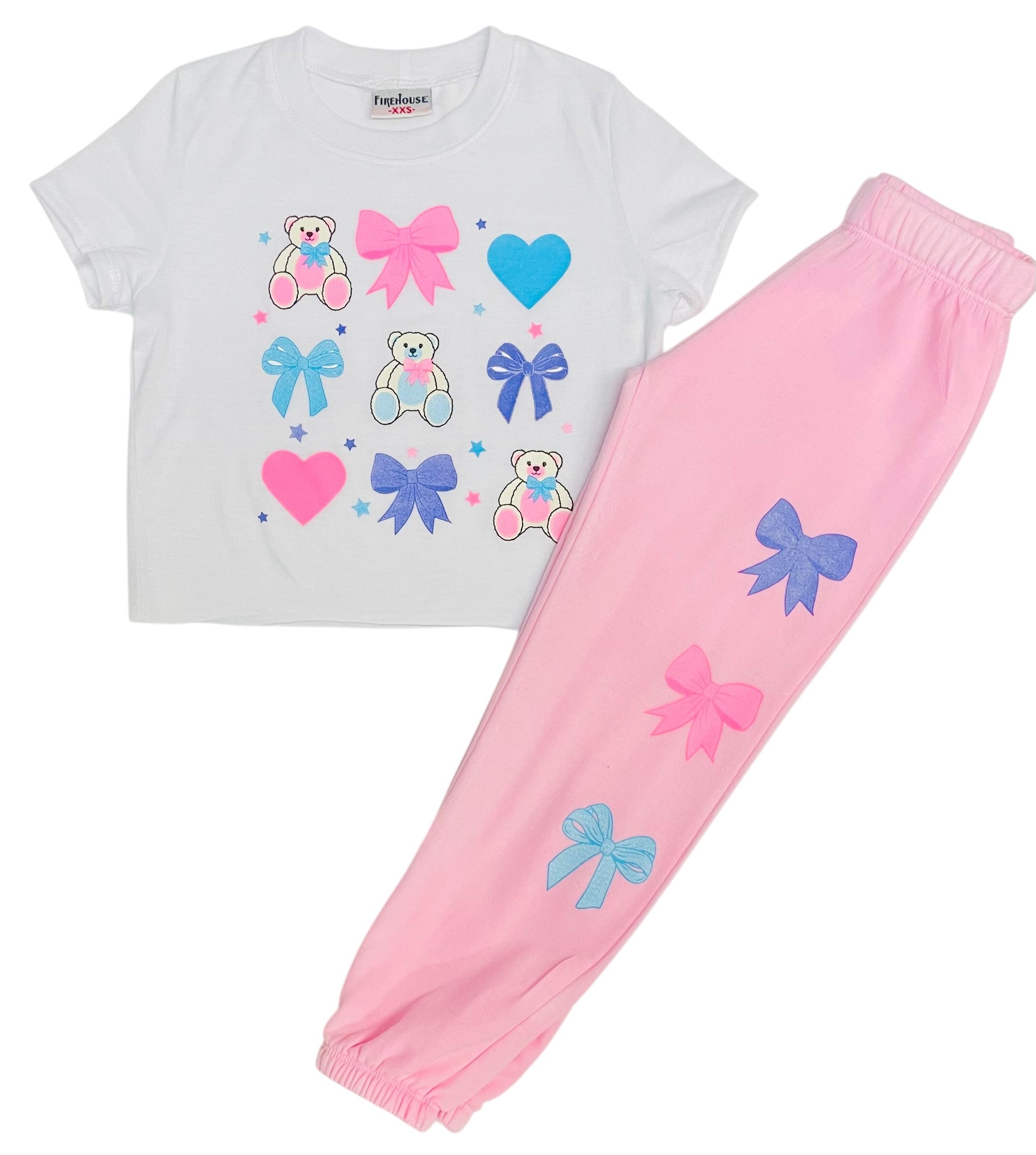 Firehouse Girls Pretty Bows & Teddy Bears - White