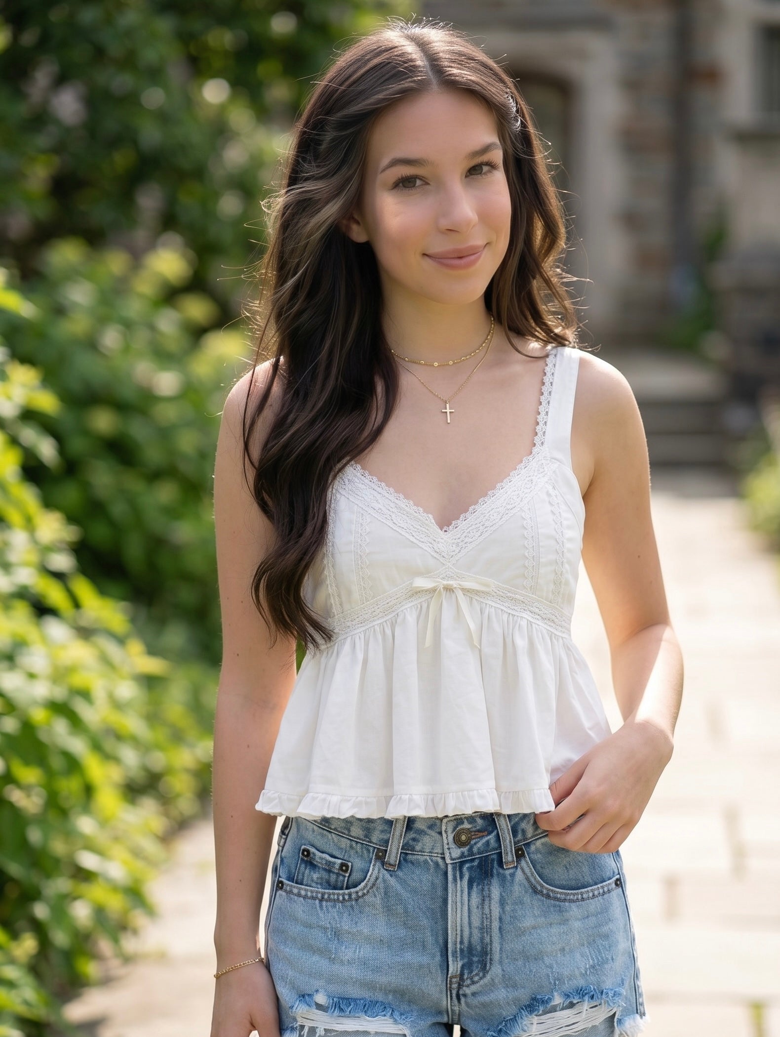 KatieJ Tween Ilyana Lace Trimmed Top - White