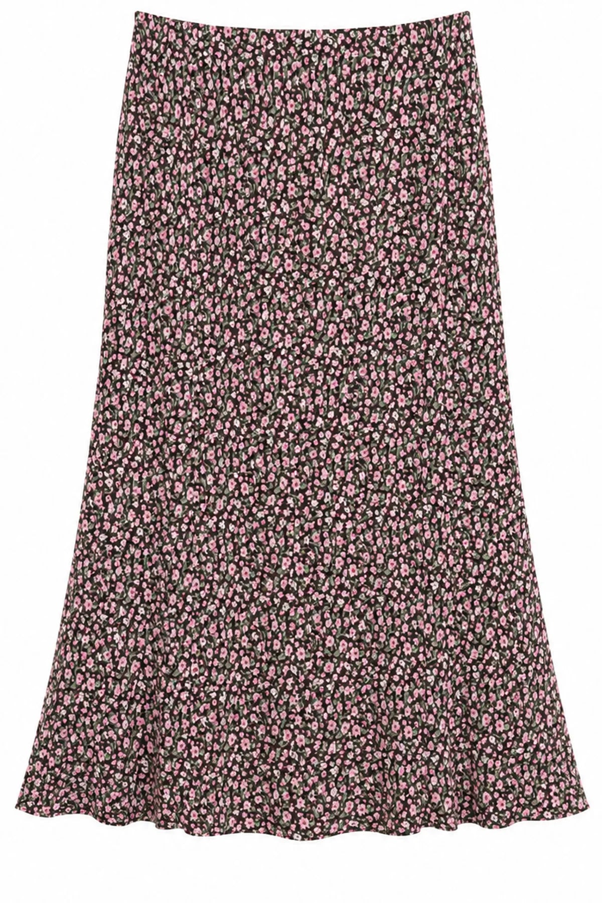 KatieJ NYC Anastasia Espresso Floral Satin Maxi Skirt