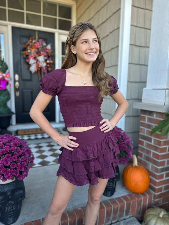 KatieJ NYC Tween 2pc Marlee Top + Melody Skirt - Eggplant
