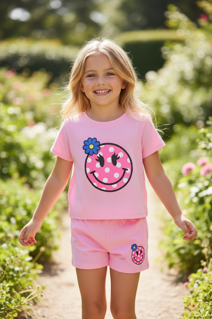 Firehouse Girls Polka Dot Smiley Short- Ice Pink