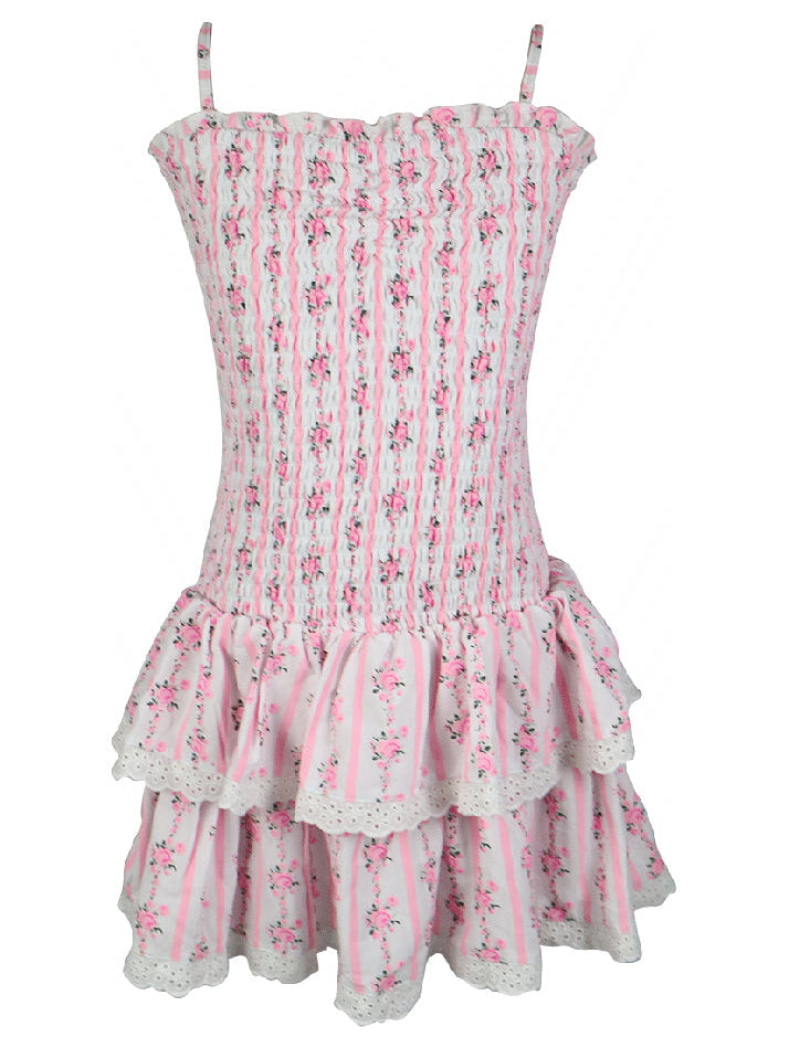 Flowers By Zoe Smcoked Pink Floral Stripe Dress