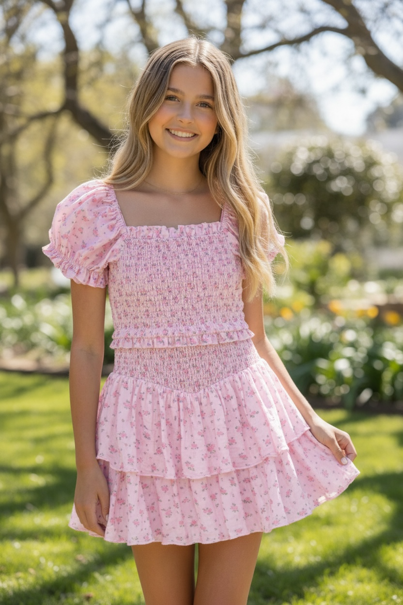 KatieJ NYC Tween Lainey Dress - Blush Rose Ditsy