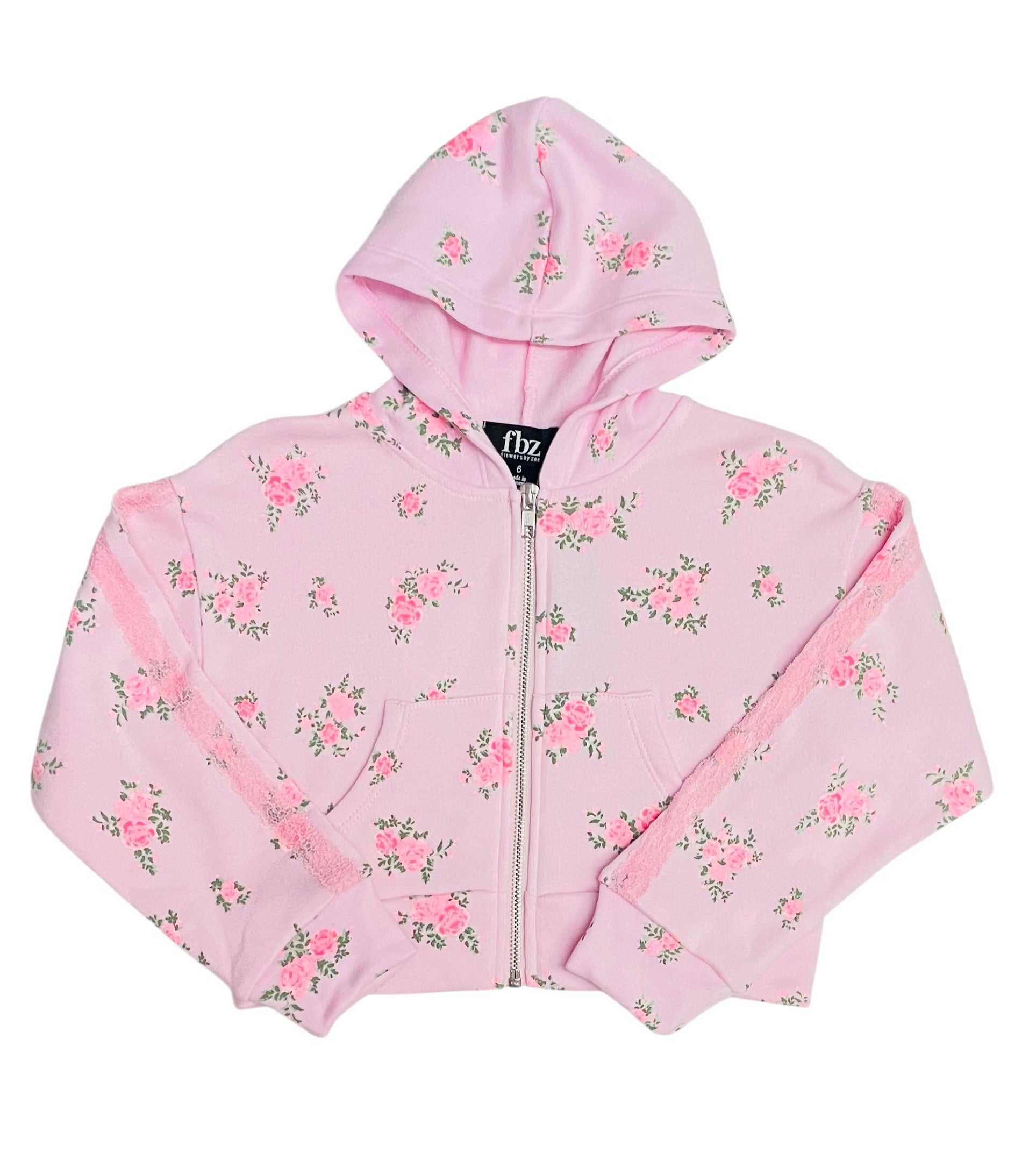 Flowers By Zoe Pink Cabbage Zip Up Hooded Sweatshirt