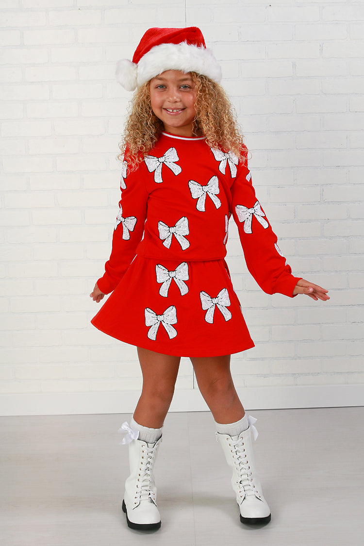 Belle Cher Sequin Red & White Bow Skort 3