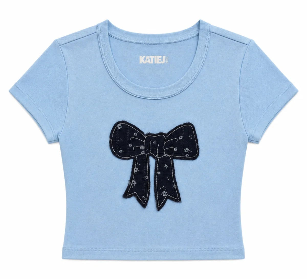 KatieJ NYC Tween Baby Tee - Baby Blue Floral Bow