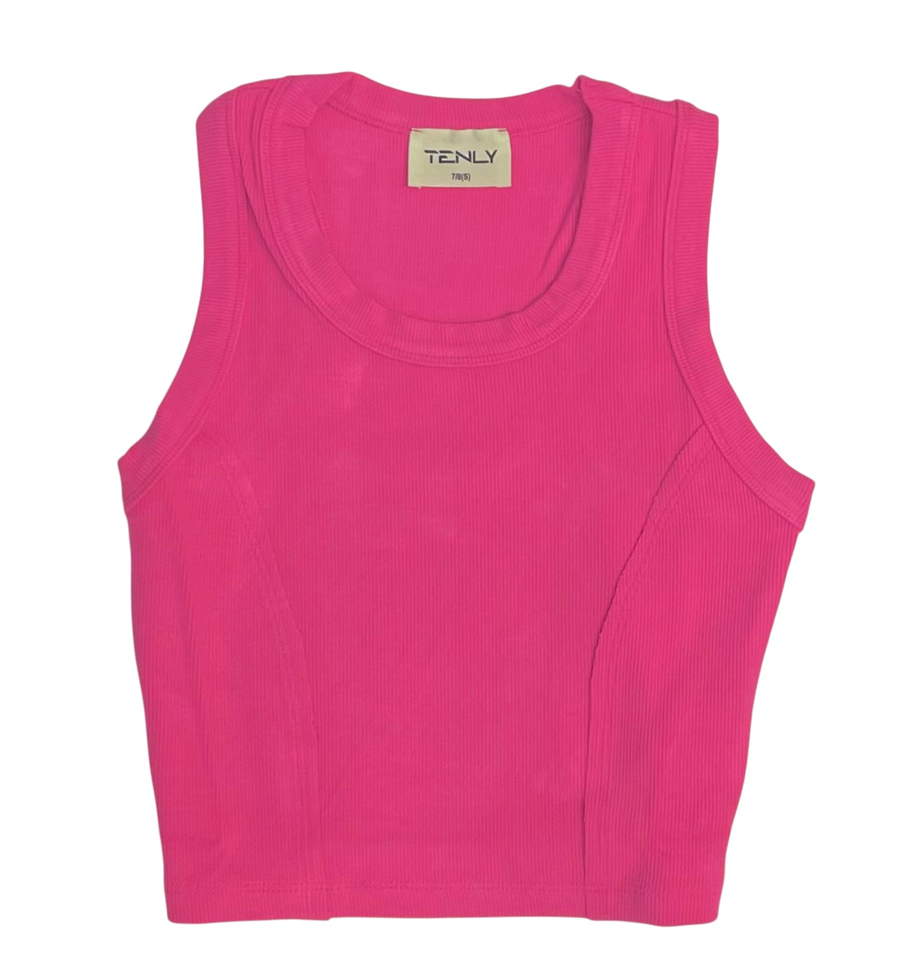 Tenly Tween Ribbed Raw Edge Crop Tank - Dragon Fruit