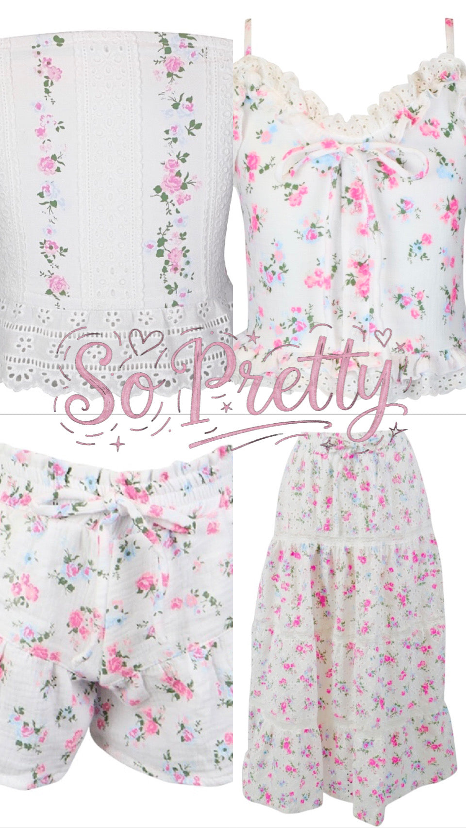 Flowers By Zoe Floral Bouquet & Eyelet Flowy Woven Shorts