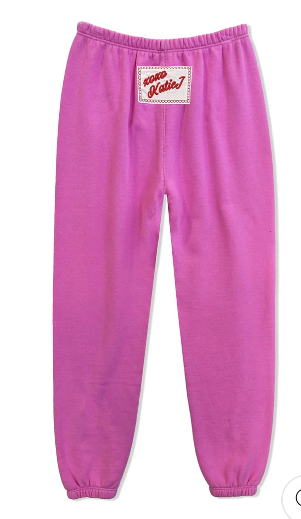 KatieJ NYC Shane Heart Sweatpant- Valentine’s Pink