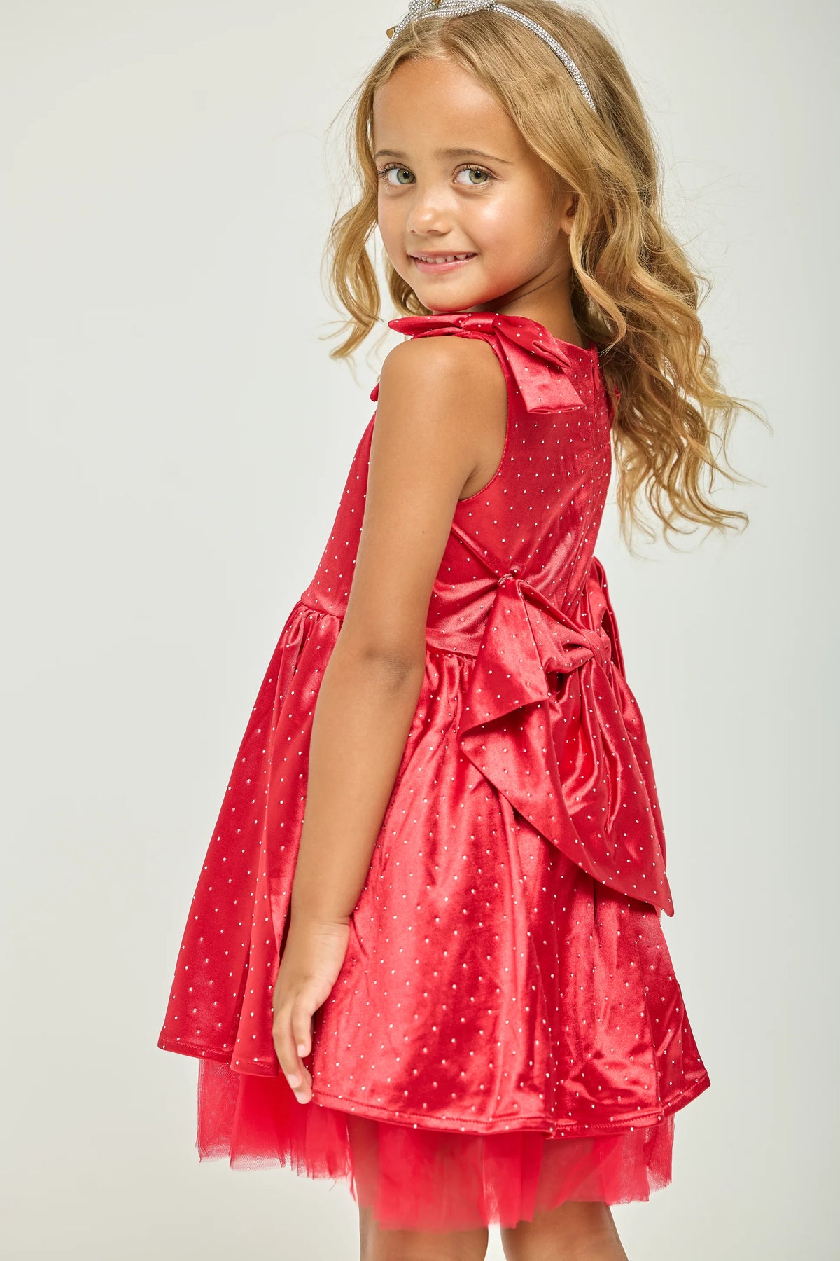 Dollfaced Kids Red Holiday Bow Sparkle Dress