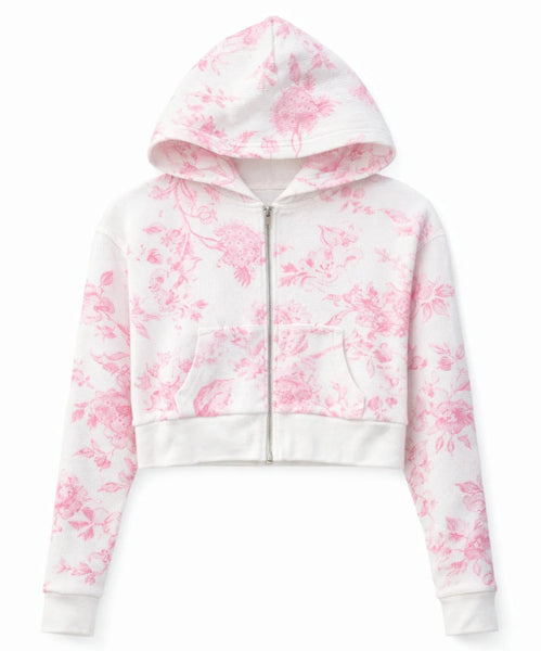 KatieJ NYC Brynn Waffle Hoodie- Pink Toile - Everything But The
