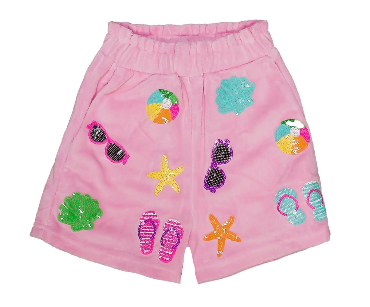 Girls beach vacation matching short set with sequins