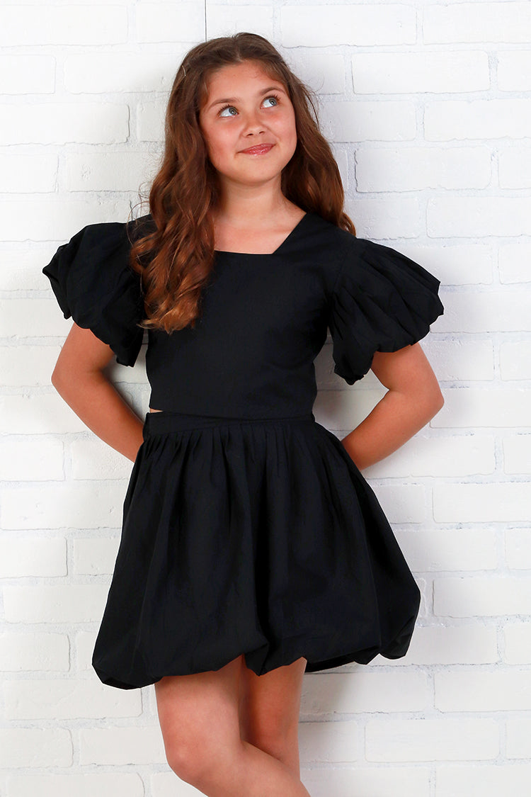 House Of Swan Poplin Skirt Set- Black