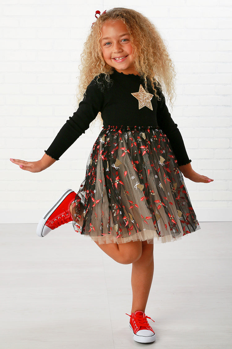 Petite Hailey Black &amp; Gold Star Tutu Dress