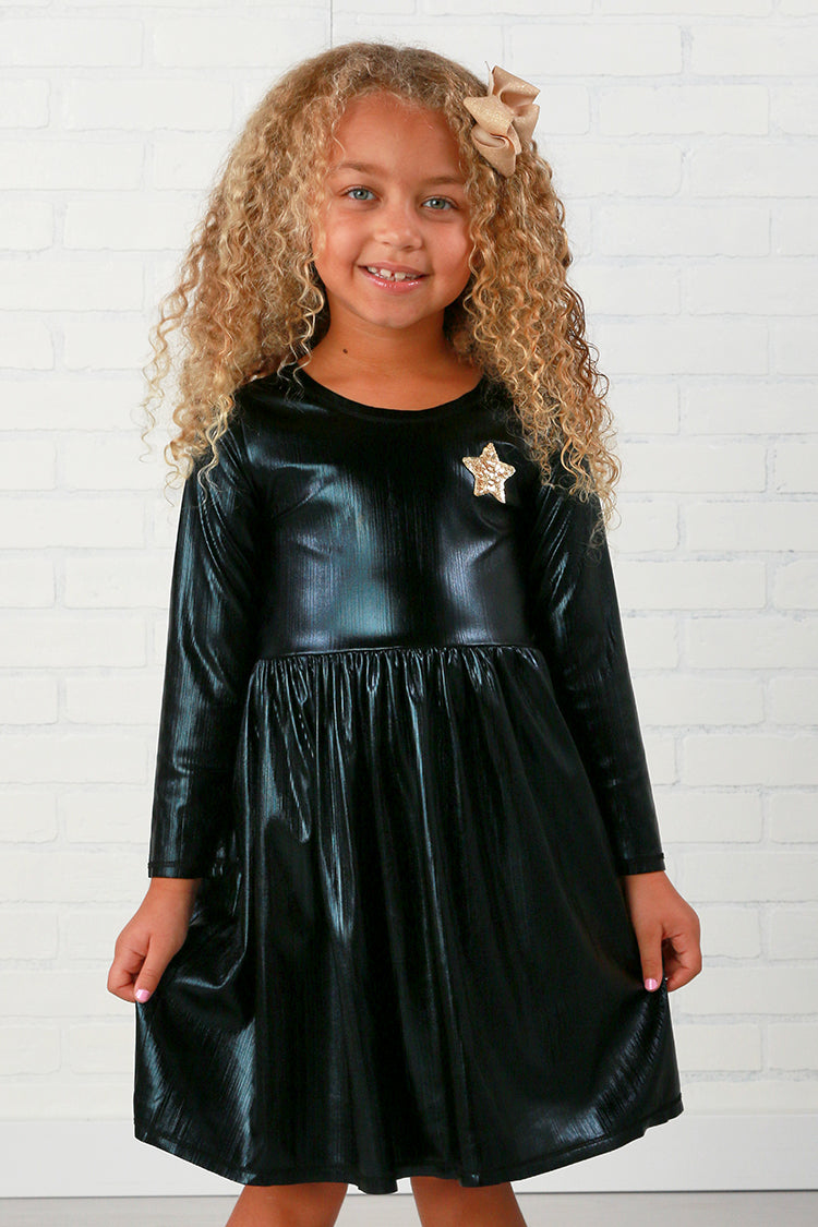 Petite Hailey Star Disco Dress - Black