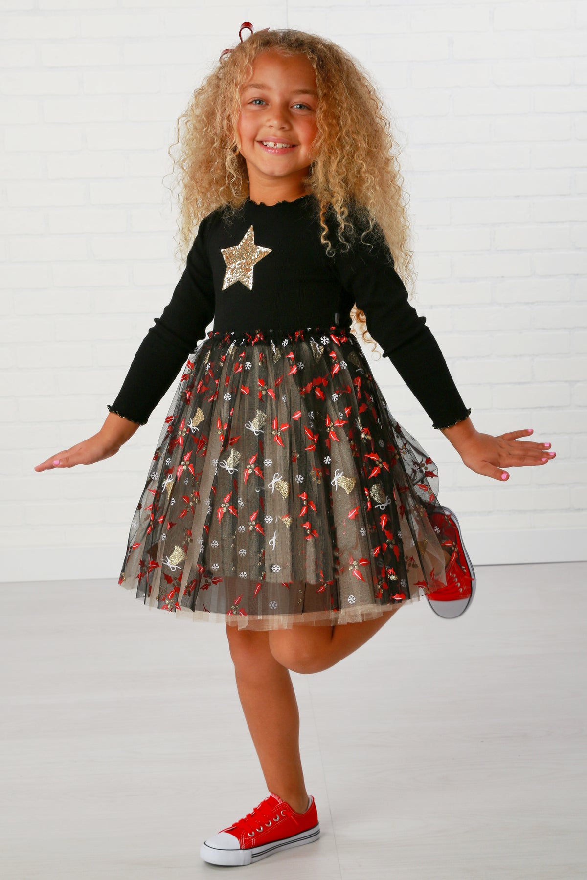 Petite Hailey Black &amp; Gold Star Tutu Dress