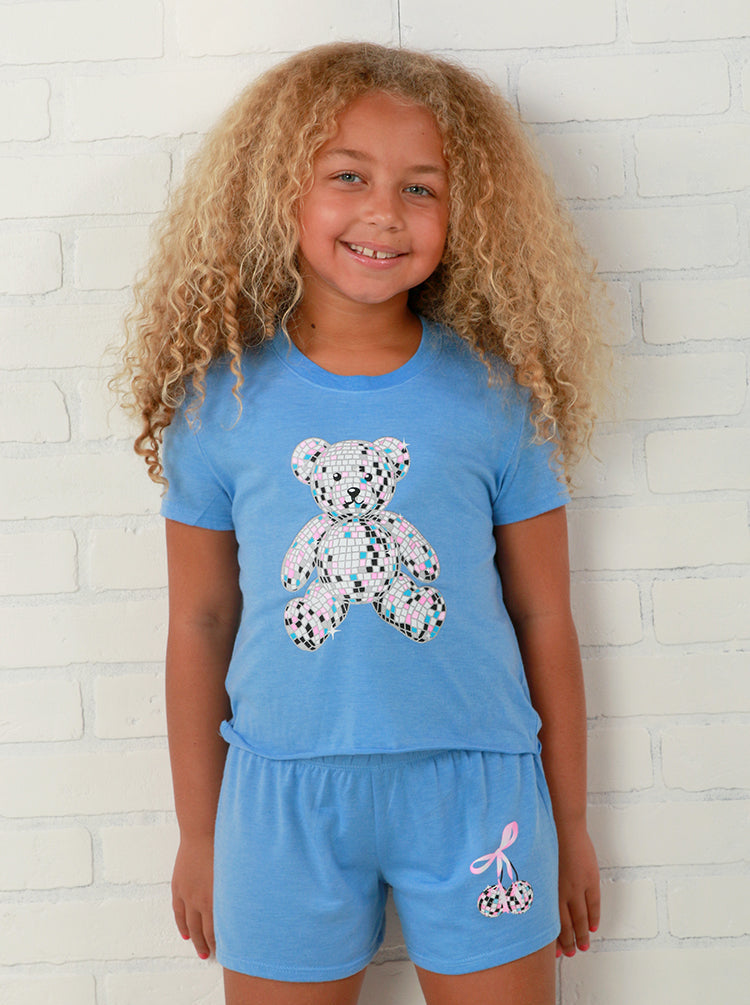 Firehouse NY Girls Ice Blue Disco Teddy Bear Tee