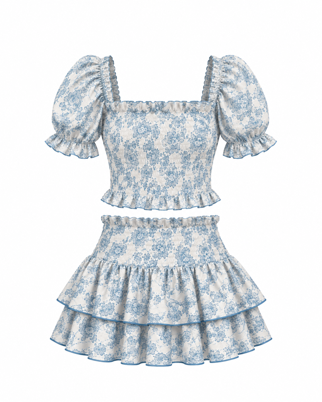 KatieJ NYC Tween Skirt Set - Baby Blue Lacey Floral