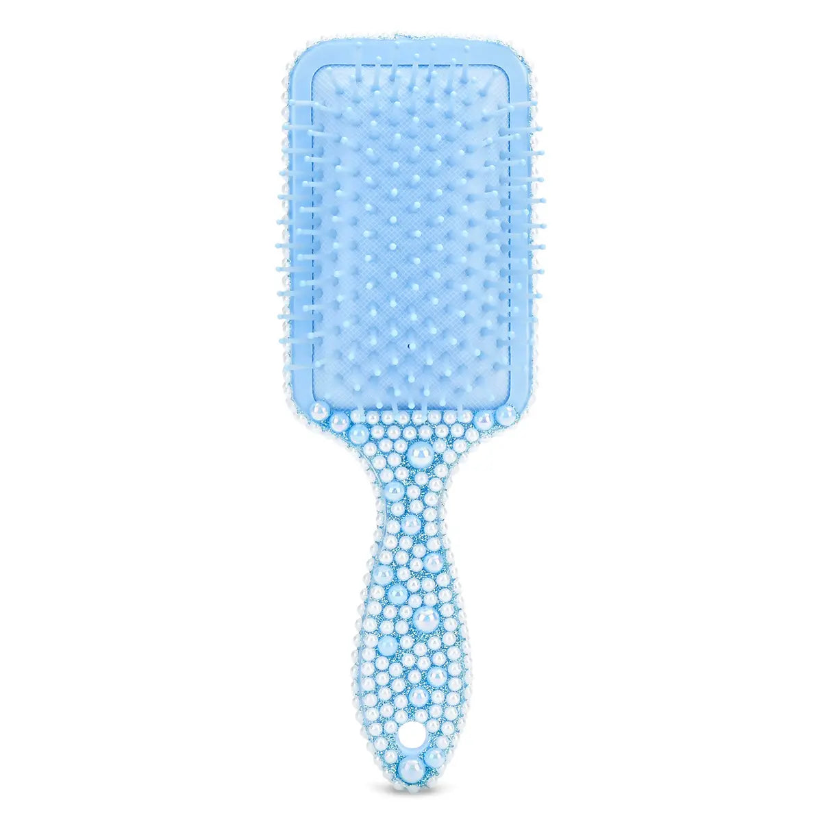 Decorative blue pearl hair brush by Iscream that coordinates with matching robes, slippers, blankets, bags, and beauty accessories for a curated girls gift collection.