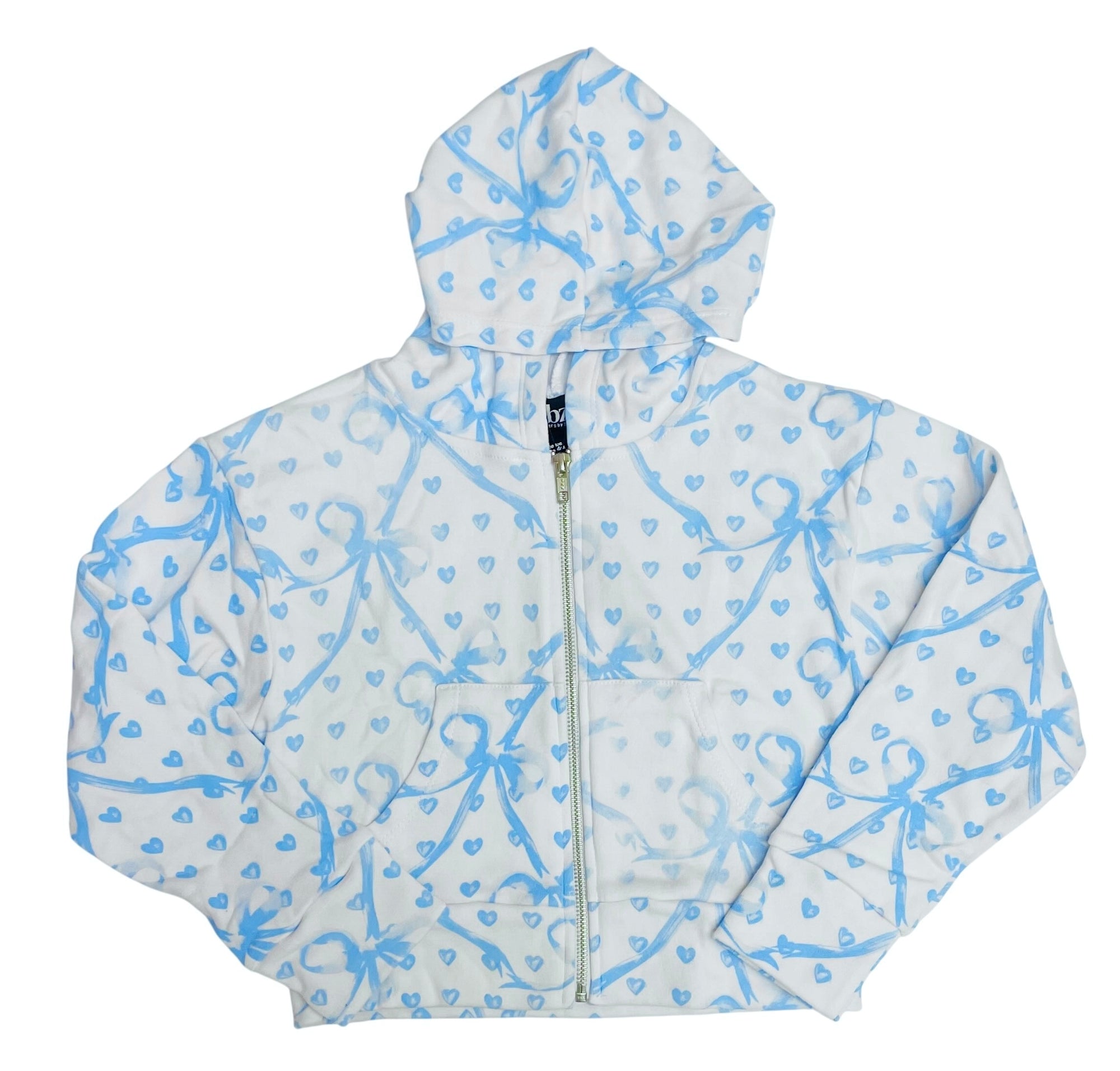 Flowers By Zoe Blue Bow Print Zip Up Hooded Sweatshirt