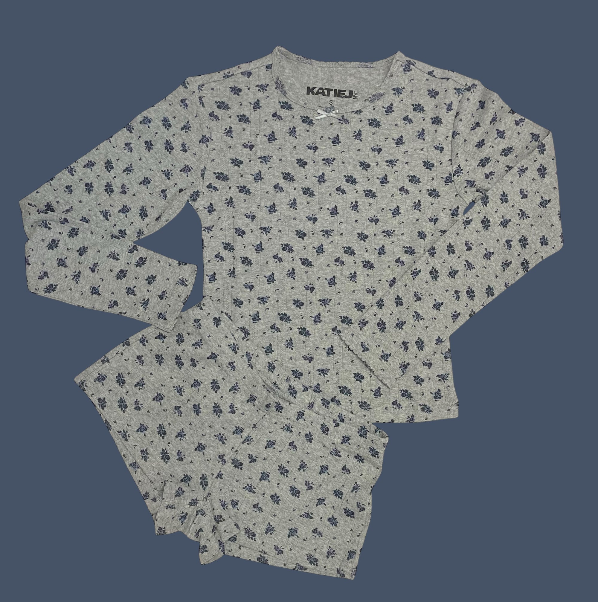 KatieJ NYC Marina Knit Long Sleeve- Heather Grey & Navy Floral