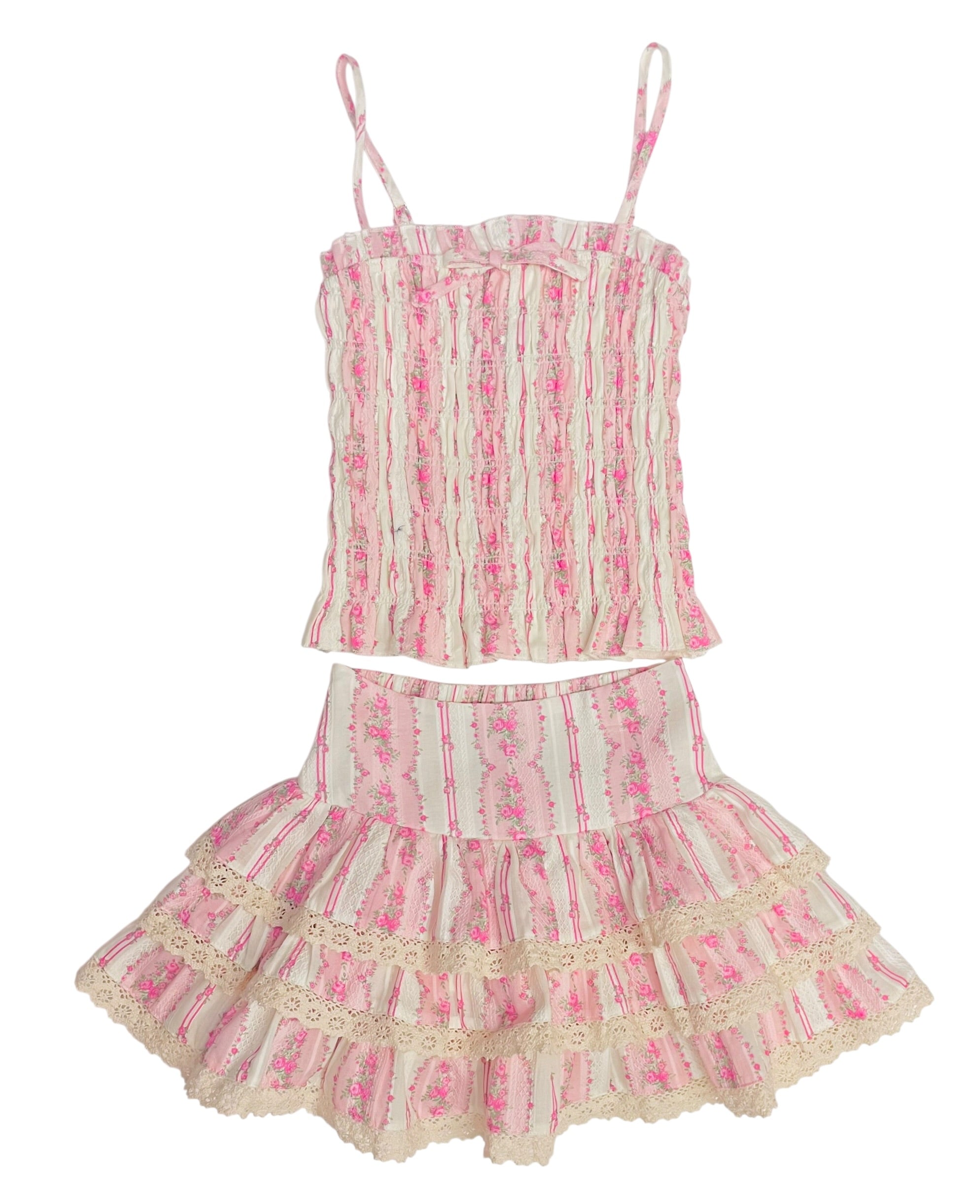 KatieJ NYC Melody Skirt- Baby Pink Cottage Stripe