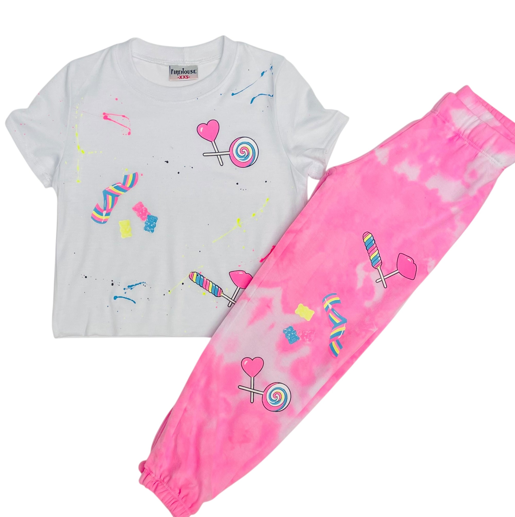 Firehouse Girls Candy Toss Sweatpant- Neon Pink Cloud
