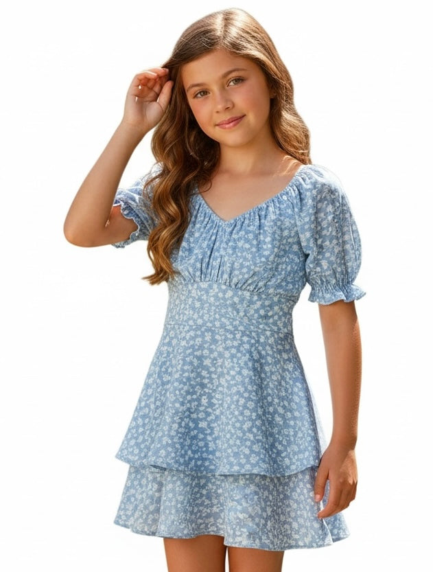 KatieJ NYC Delilah Dress- Blue Ditsy Floral
