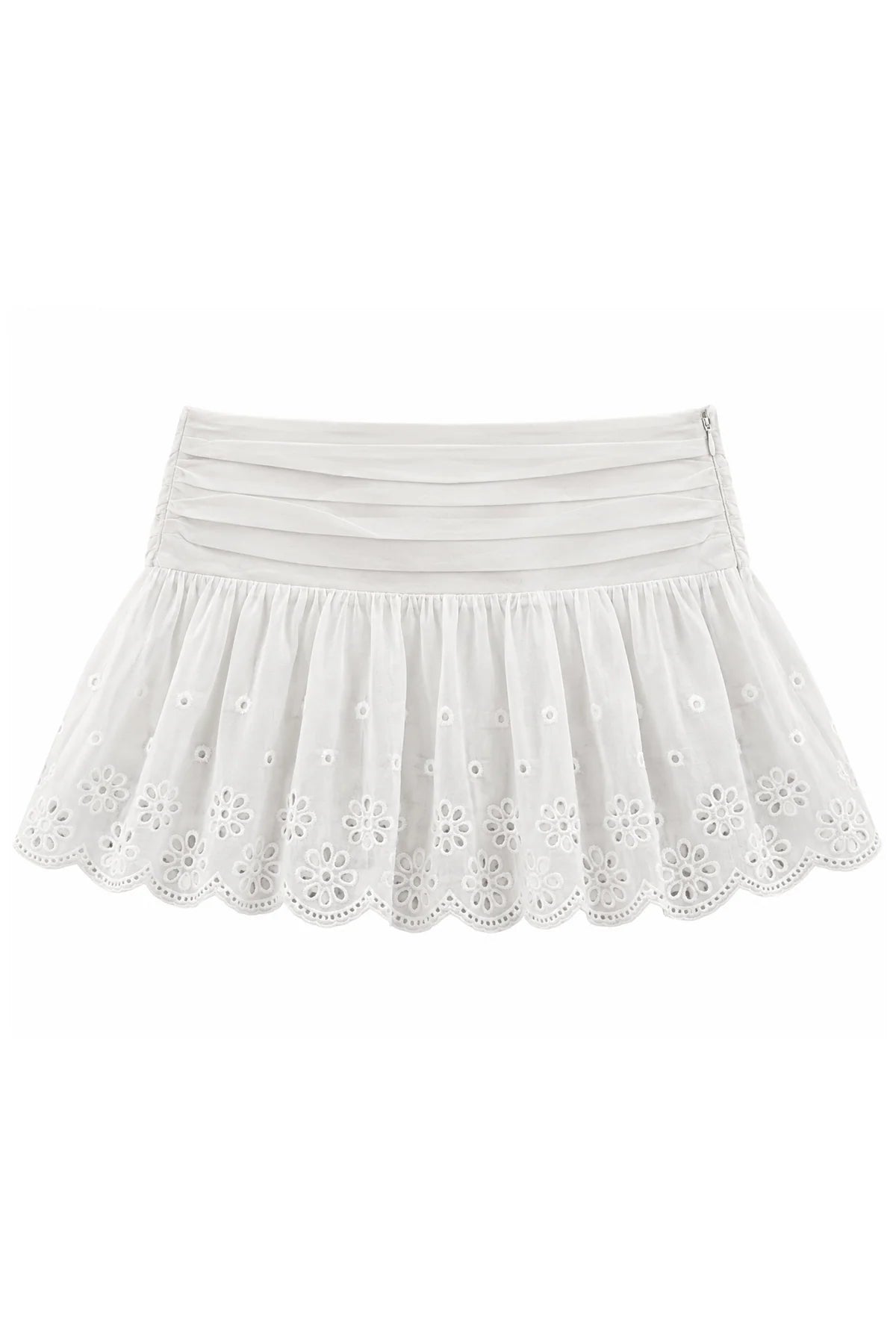 Camellia white eyelet skort ruched waistband embroidered scallop hem product photo