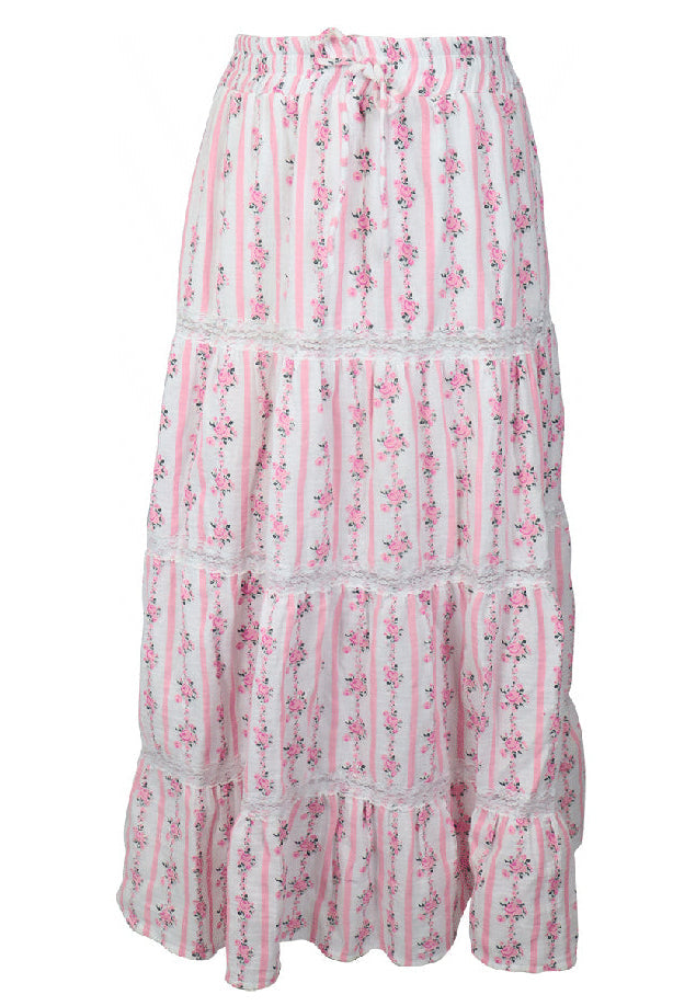 Flowers By Zoe Pink Floral Stripe Maxi Skirt
