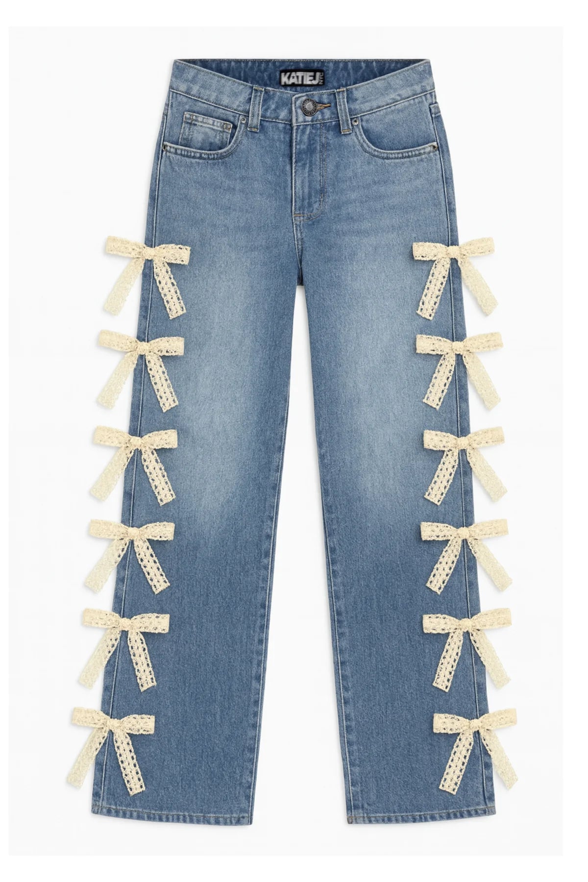 KatieJ NYC Tween Chicago Low Rise Jeans W/ Lace Bows