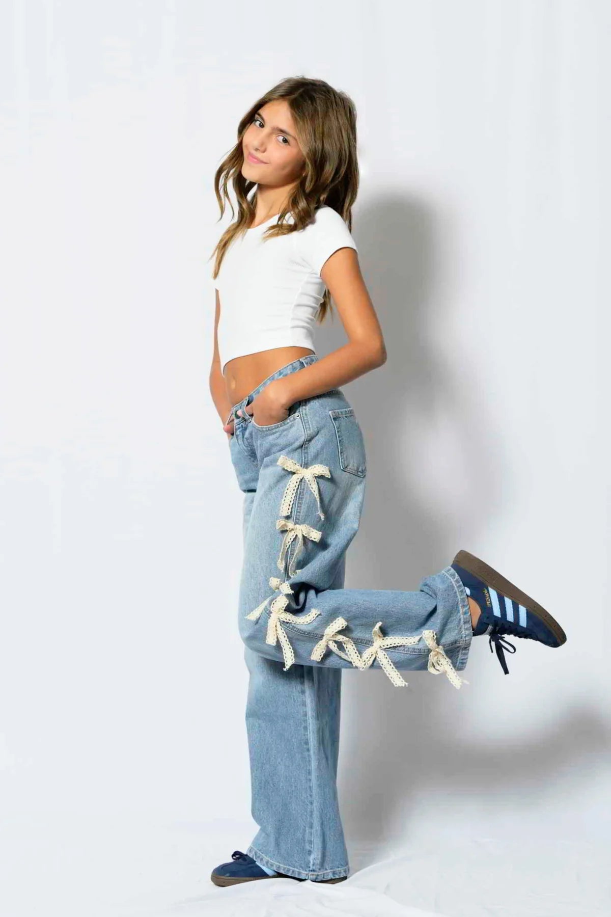 KatieJ NYC Tween Chicago Low Rise Jeans W/ Lace Bows