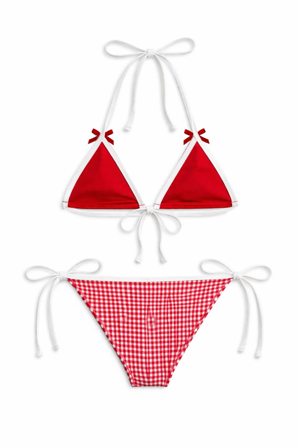 KatieJ NYC Tween Coral Gingham Bikini- Red Gingham
