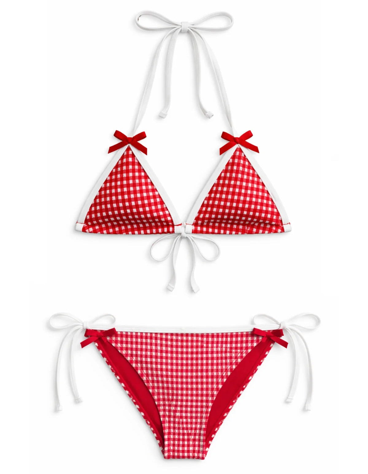 KatieJ NYC Tween Coral Gingham Bikini- Red Gingham