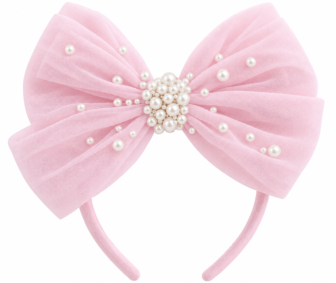 Ooh! La, La! Couture Tulle + Pearls Hair Headband- Pink