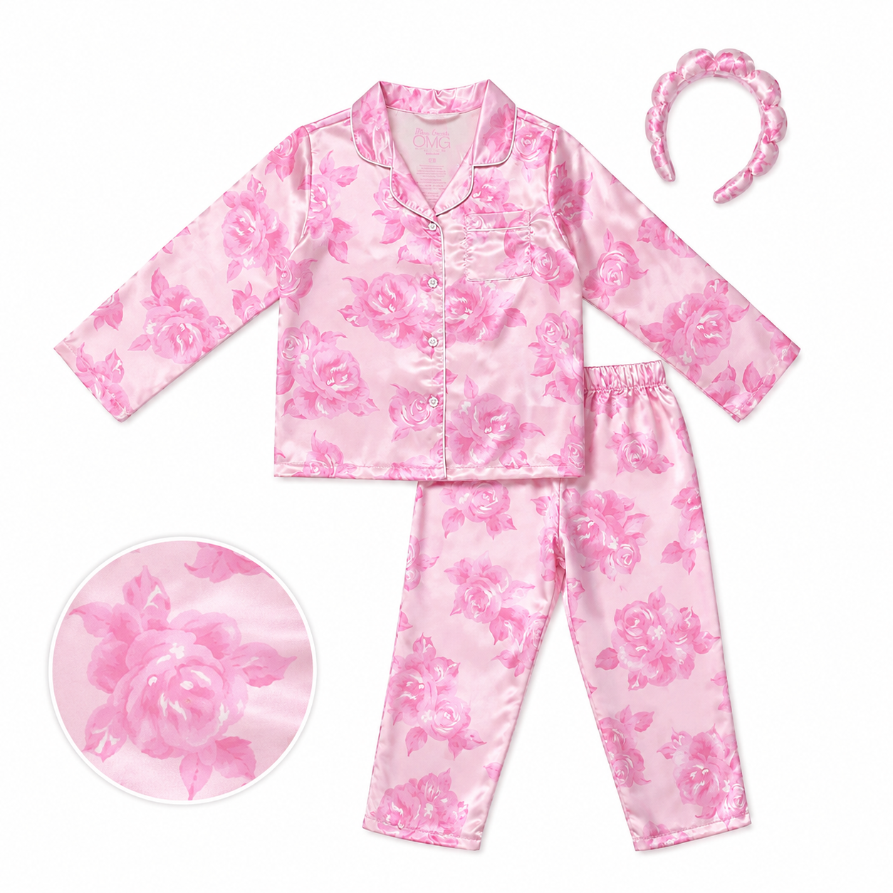 Pink Rose Satin 3-Piece Lounge Set with Headband