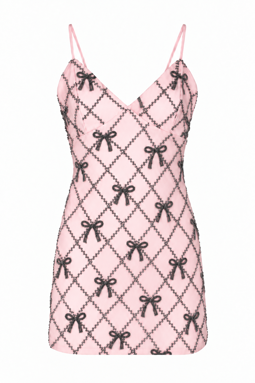 KatieJ NYC Etta Sequin Lattice Bow Dress- Baby Pink & Black * Preorder *