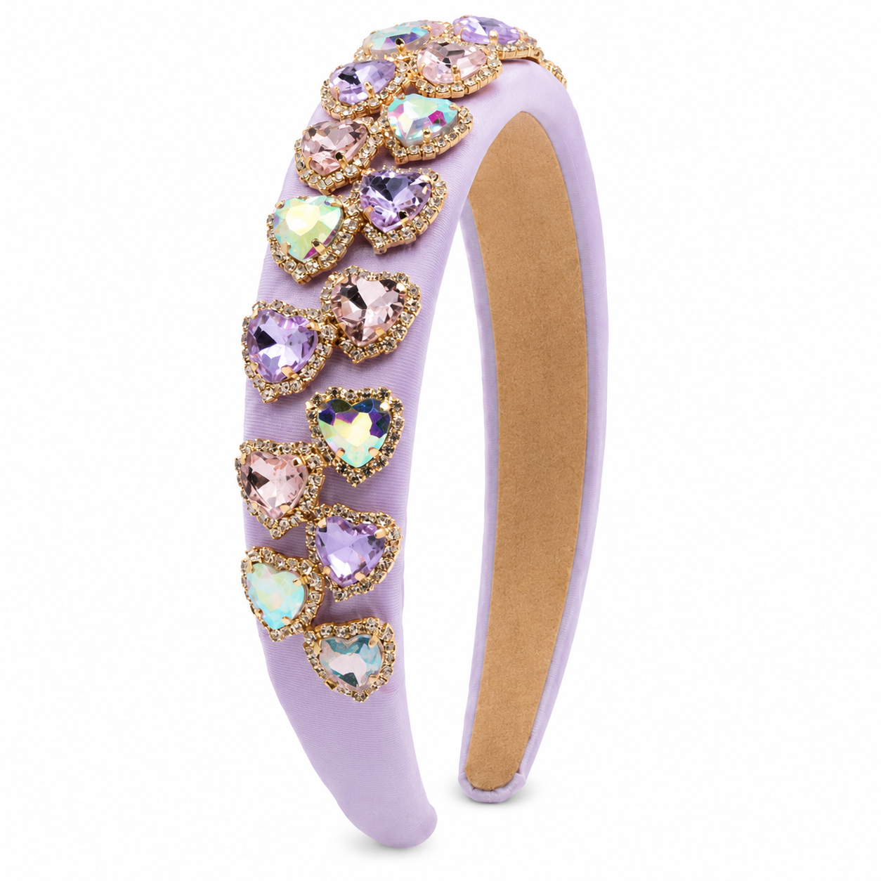 Bari Lynn Full Heart Jewel Satin Headband – Lavender